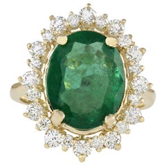 Exquisite Natural Emerald Diamond Ring In 14 Karat Yellow Gold 