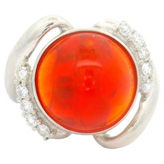 6.77 Carat Mexican Fire Opal Diamond Platinum Ribbon Ring