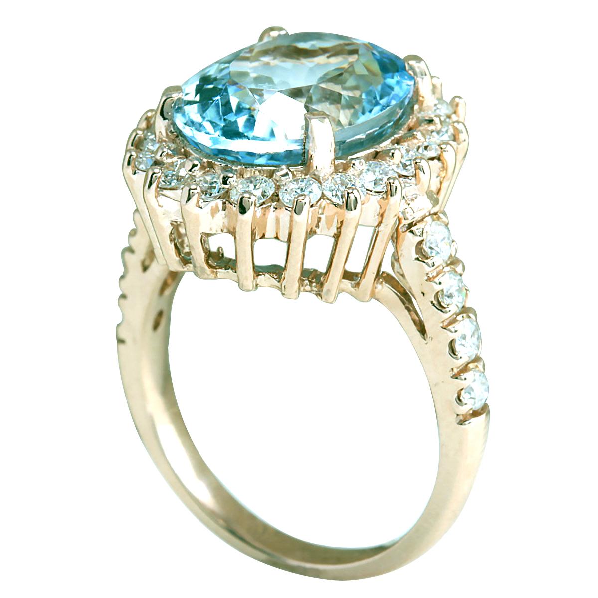 Ring aus 14 Karat Roségold mit natürlichem Aquamarin und Diamant (Ovalschliff) im Angebot