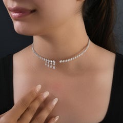 6.77 Carat Pear Shape Natural Diamond Open Collar Necklace in 14K White Gold