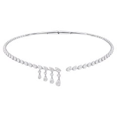 6.77 Carat Pear Shape Natural Diamond Open Collar Necklace in 14K White Gold