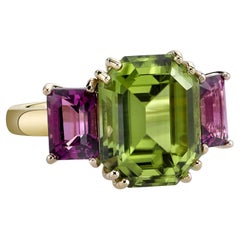 6.77 Carat Peridot and Rhodolite Garnet Cocktail Ring in Yellow and Rose Gold