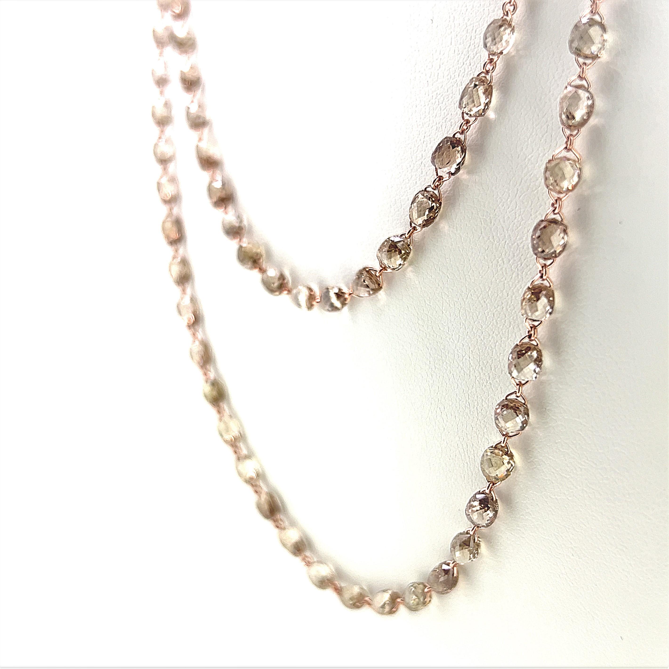 Briolette Cut 67.74 Carat Briolette Brown Diamond Necklace Set on 18 Karat Rose Gold For Sale