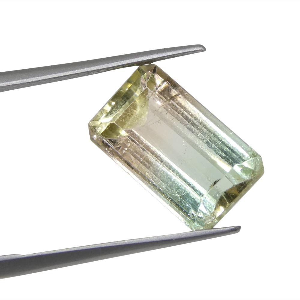Women's or Men's 6.77ct Emerald Cut Blue-Green & Pink Bi-Colour Tourmaline For Sale