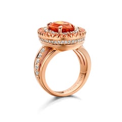 6.78 Carat Mandarin Garnet, Orange Sapphire, Diamond Rose Gold Cocktail Ring