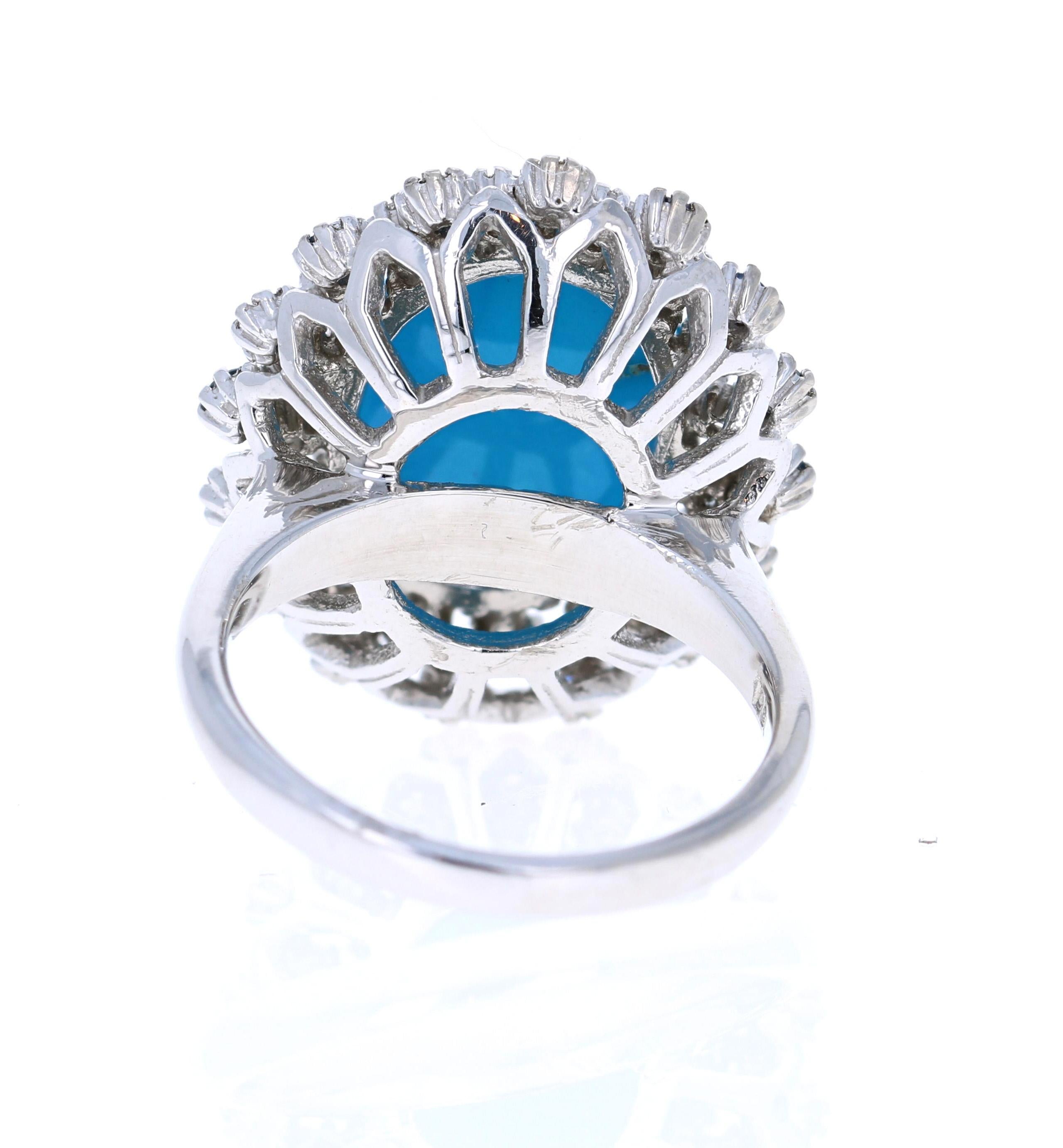 Modern 6.78 Carat Turquoise Sapphire Diamond White Gold Cocktail Ring