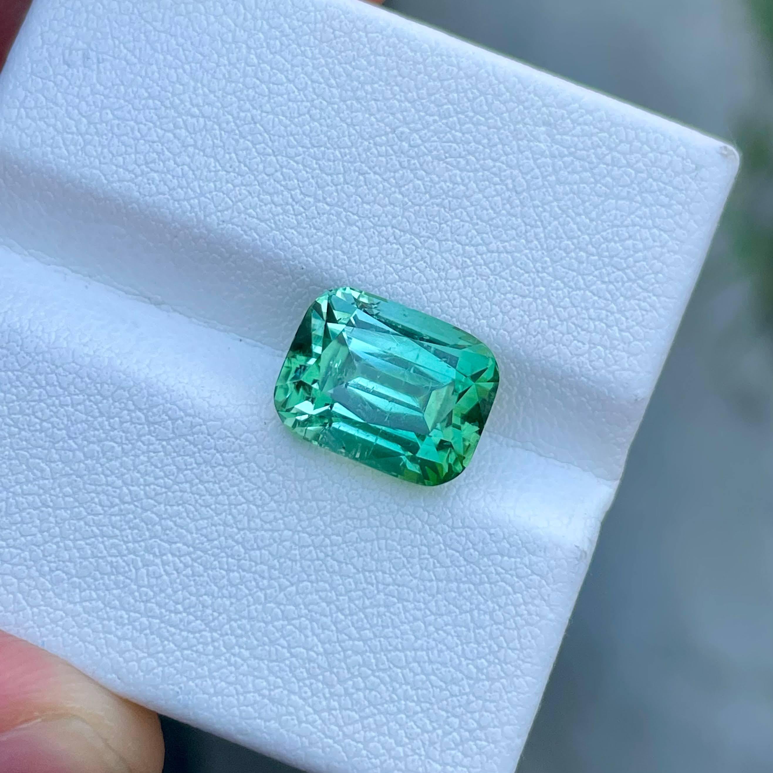 Modern 6.78 carats Loose Mint Green Tourmaline Step Cushion Cut Natural Afghan Gemstone For Sale