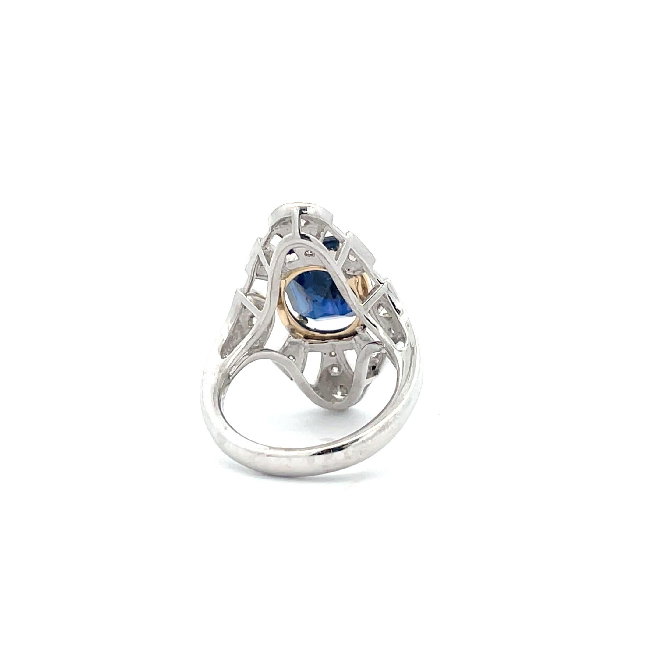 Art Deco 6.78ct. Cushion-Cut Sapphire Diamond Shield Halo Cocktail Engagement Ring