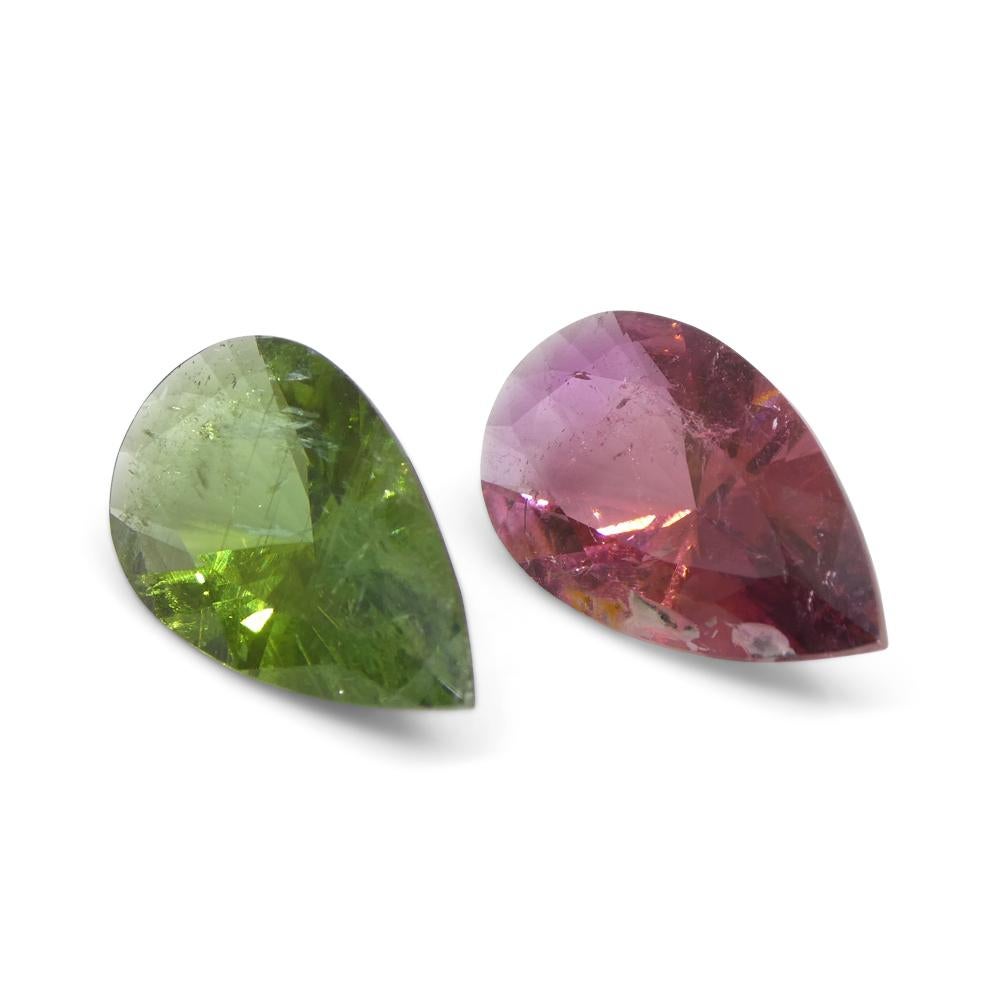 6.78ct Pair Pear Pink/Green Tourmaline from Brazil For Sale 2