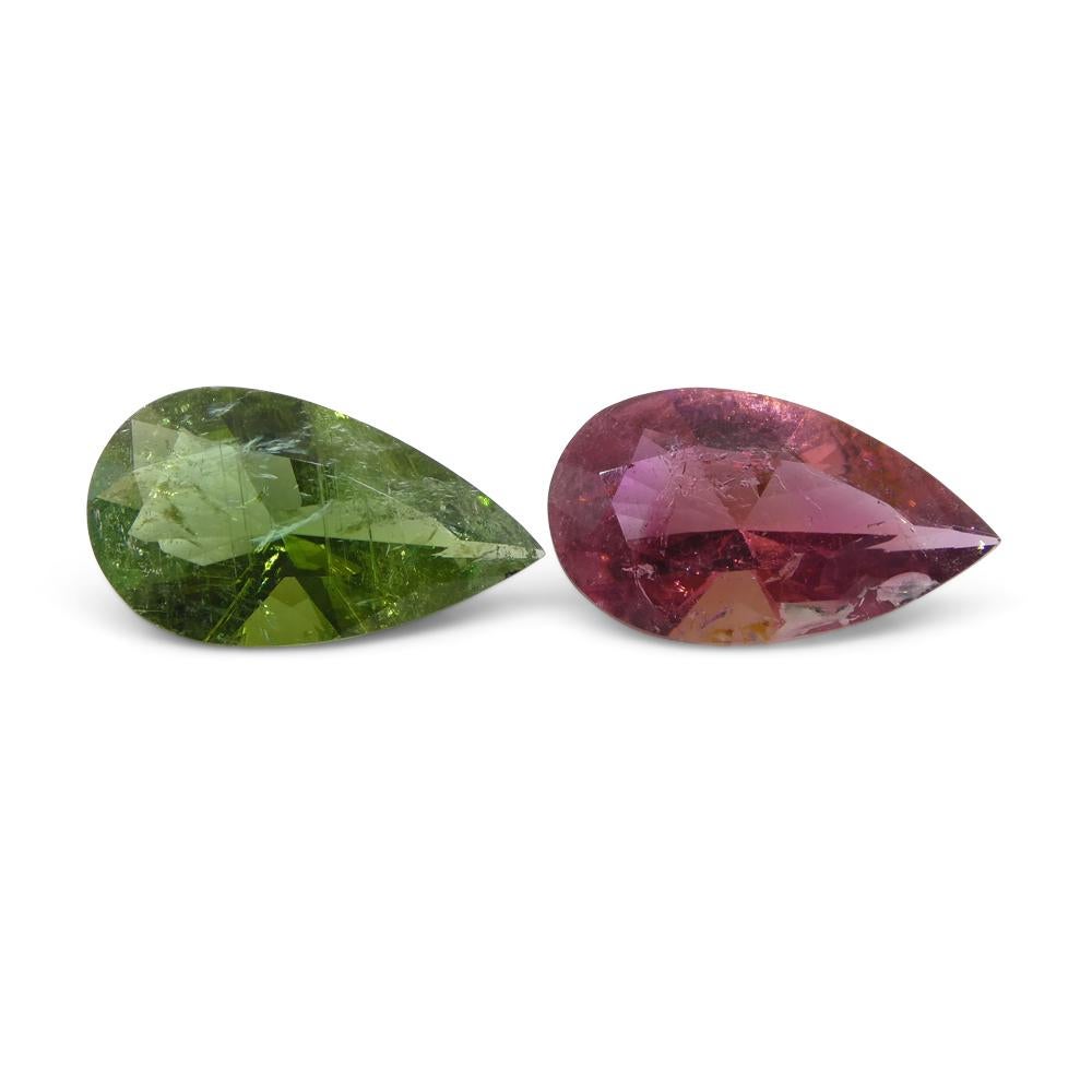 6.78ct Pair Pear Pink/Green Tourmaline from Brazil For Sale 3