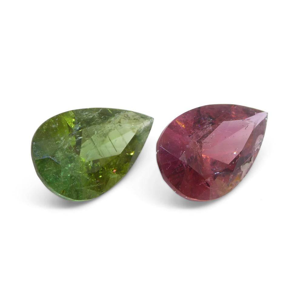 Brilliant Cut 6.78ct Pair Pear Pink/Green Tourmaline from Brazil For Sale