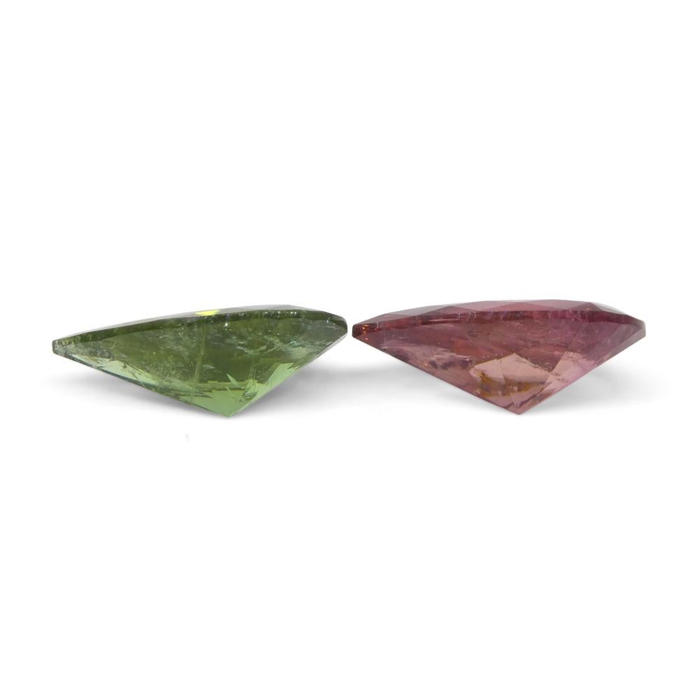 Women's or Men's 6.78ct Pair Pear Pink/Green Tourmaline from Brazil For Sale