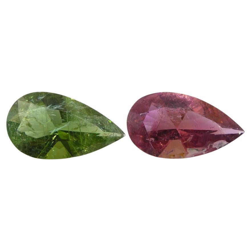 6.78ct Pair Pear Pink/Green Tourmaline from Brazil For Sale