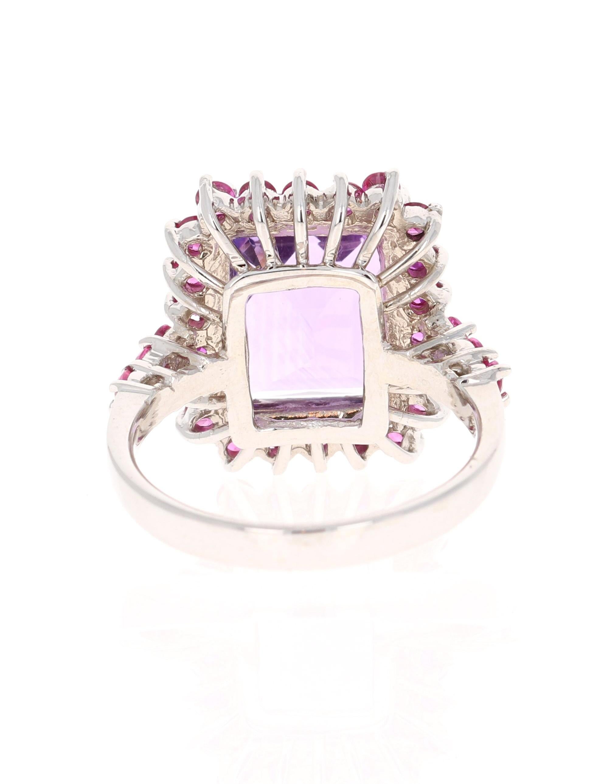 Contemporary 6.79 Carat Amethyst Pink Sapphire 14 Karat White Gold Ring
