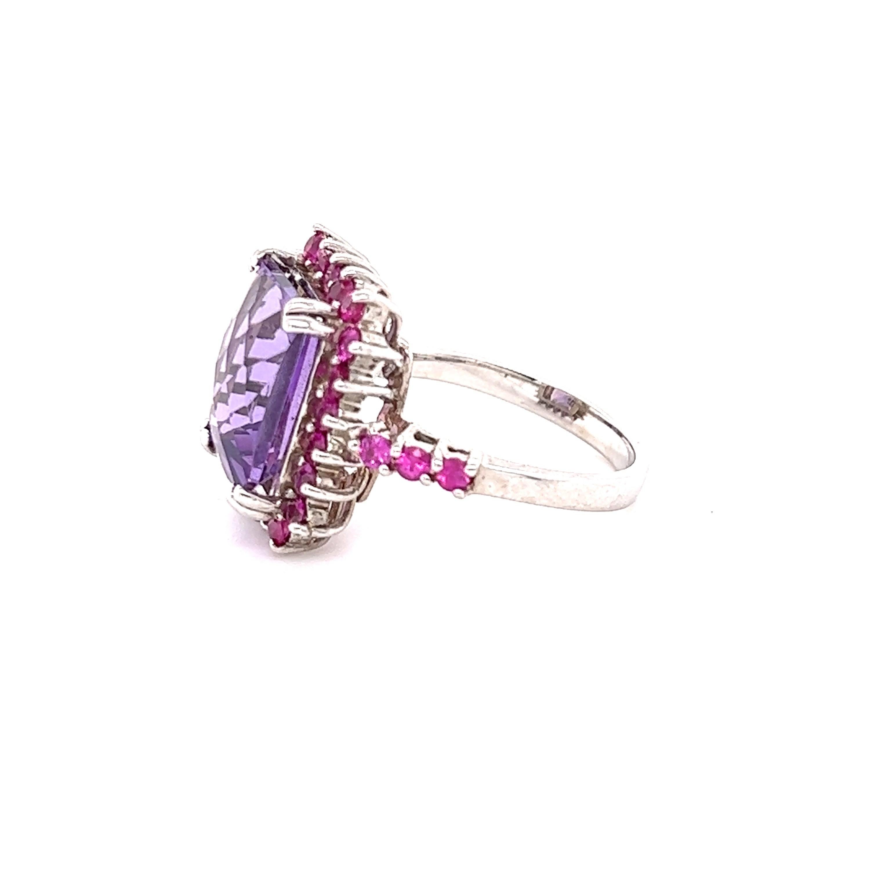 Contemporary 6.79 Carat Amethyst Pink Sapphire Diamond White Gold Cocktail Ring For Sale