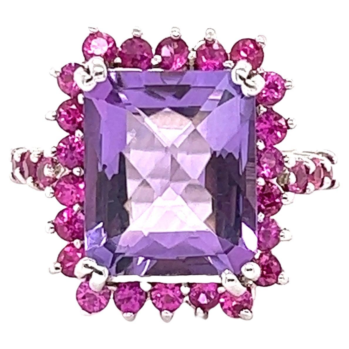 6.79 Carat Amethyst Pink Sapphire Diamond White Gold Cocktail Ring For Sale