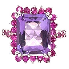 Bague cocktail en or blanc avec améthyste rose, saphir et diamant de 6,79 carats