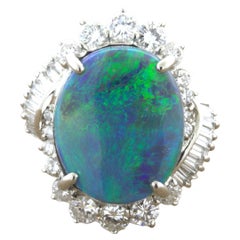 6.79 Carat Australian Black Opal Diamond Platinum Cocktail Ring