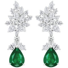 6.79 Carat Certified Colombian Minor Emerald Diamond Removable Drop Earrings PT