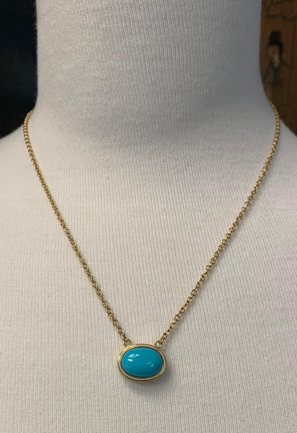 6.79 Carat Sleeping Beauty Turquoise Cabochon and 18k Yellow Gold Chain Necklace In New Condition In Los Angeles, CA