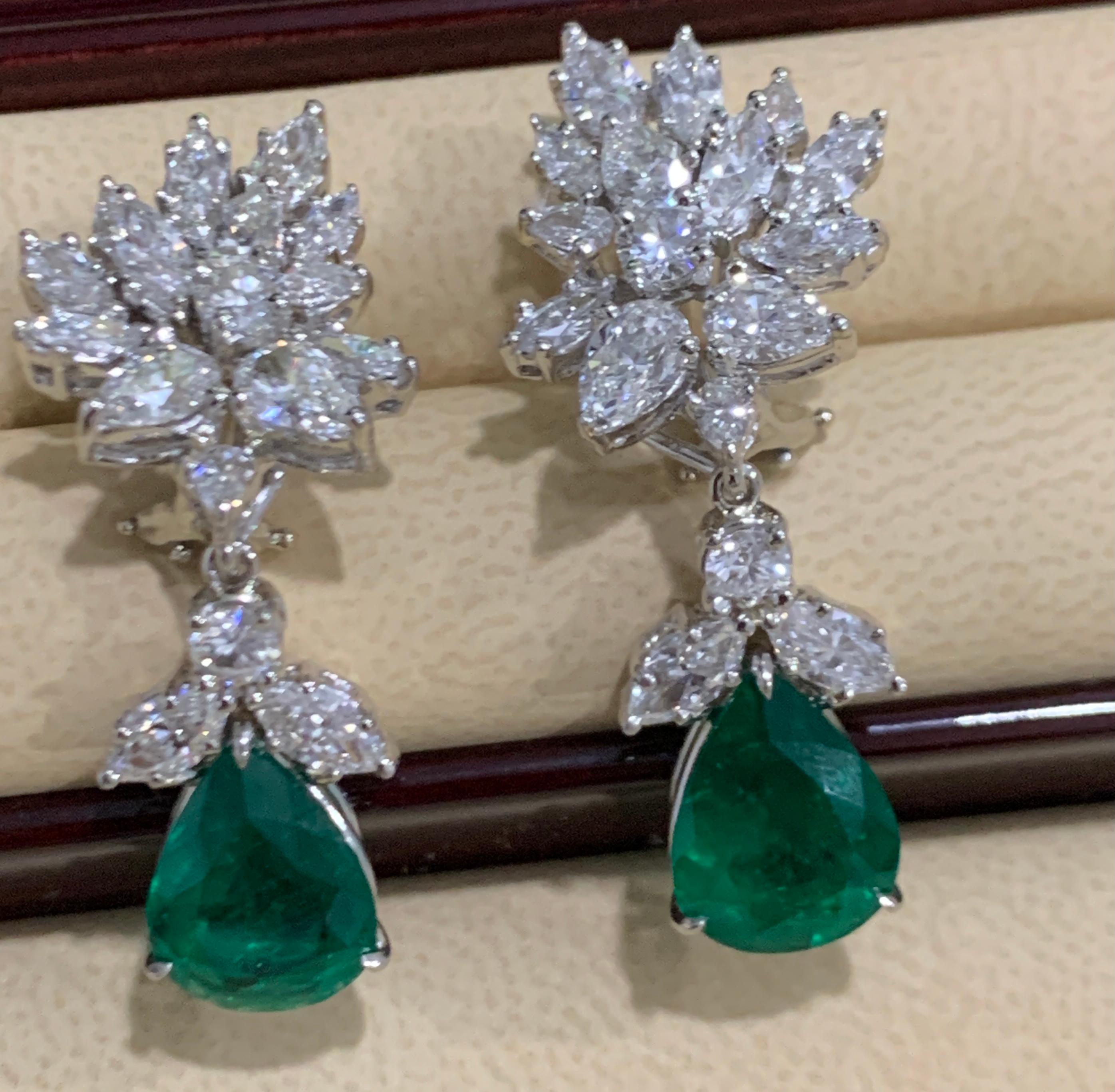 Abnehmbare Tropfenohrringe, 6,79 Karat zertifizierter kolumbianischer kleiner Smaragd Diamant PT im Angebot 6