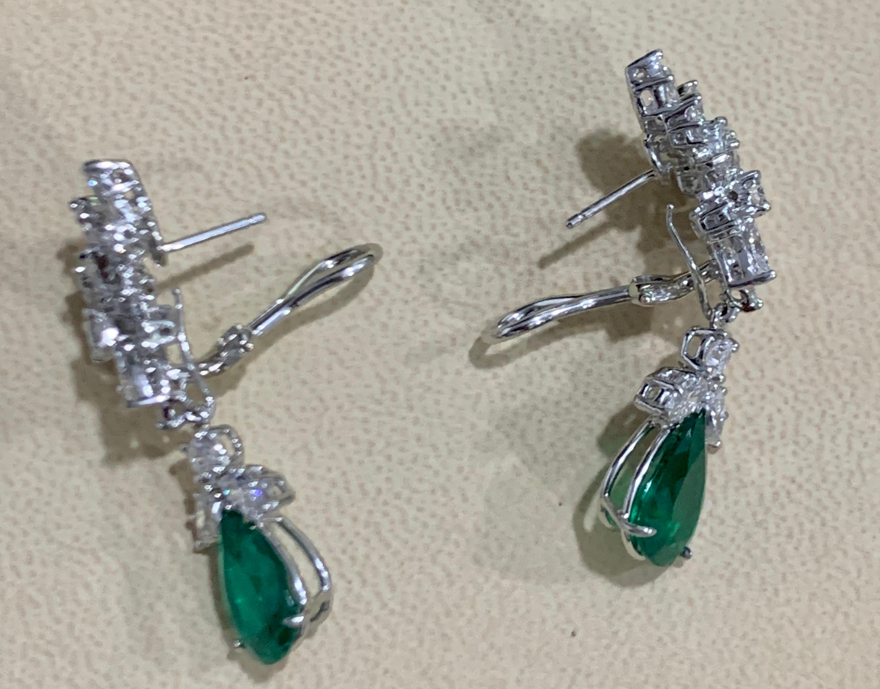 6.79 Carat Certified Colombian Minor Emerald Diamond Removable Drop Earrings PT For Sale 8
