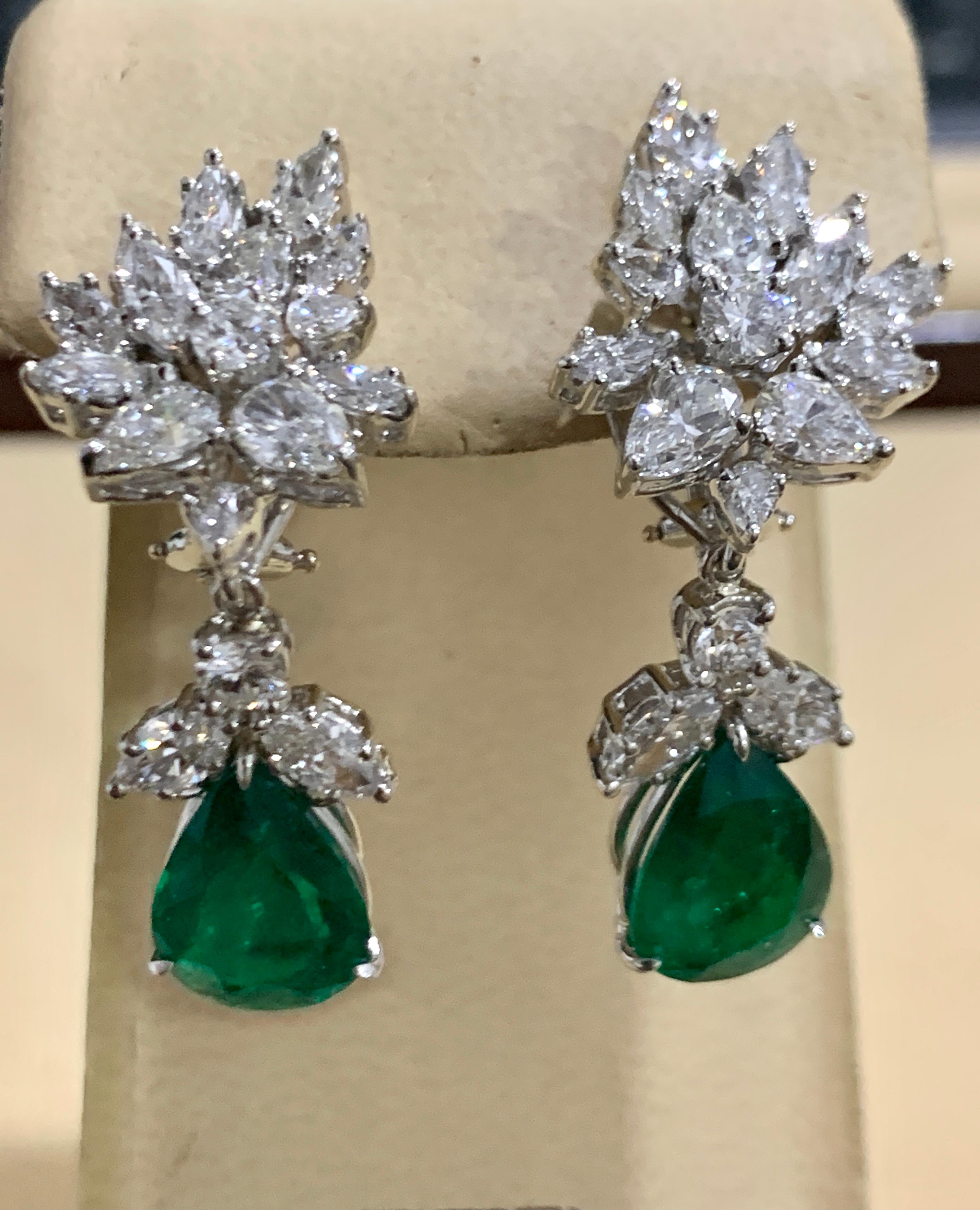 6.79 Carat Certified Colombian Minor Emerald Diamond Removable Drop Earrings PT For Sale 9
