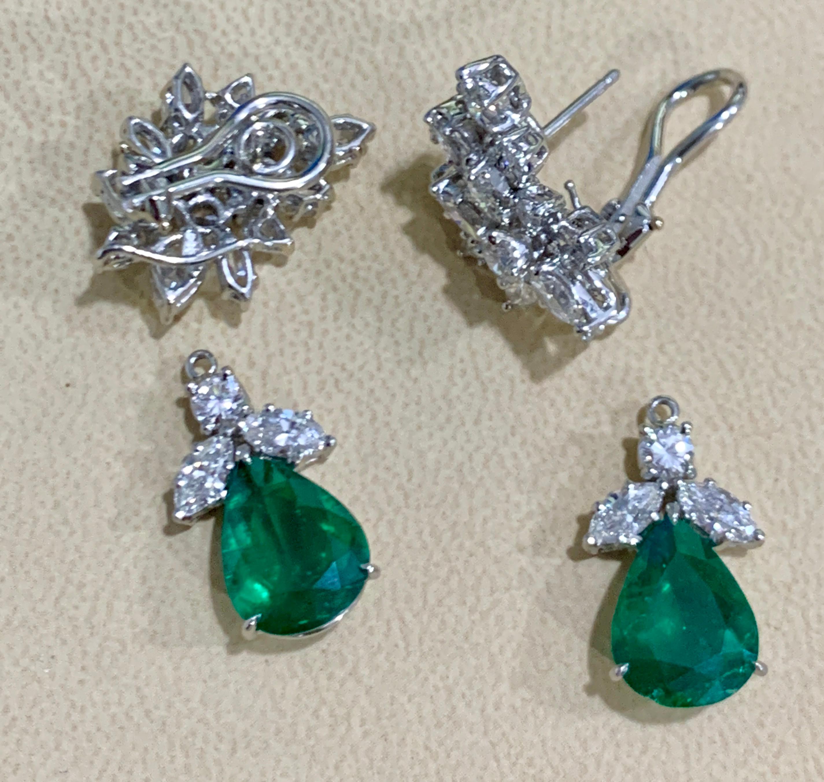 6.79 Carat Certified Colombian Minor Emerald Diamond Removable Drop Earrings PT For Sale 10