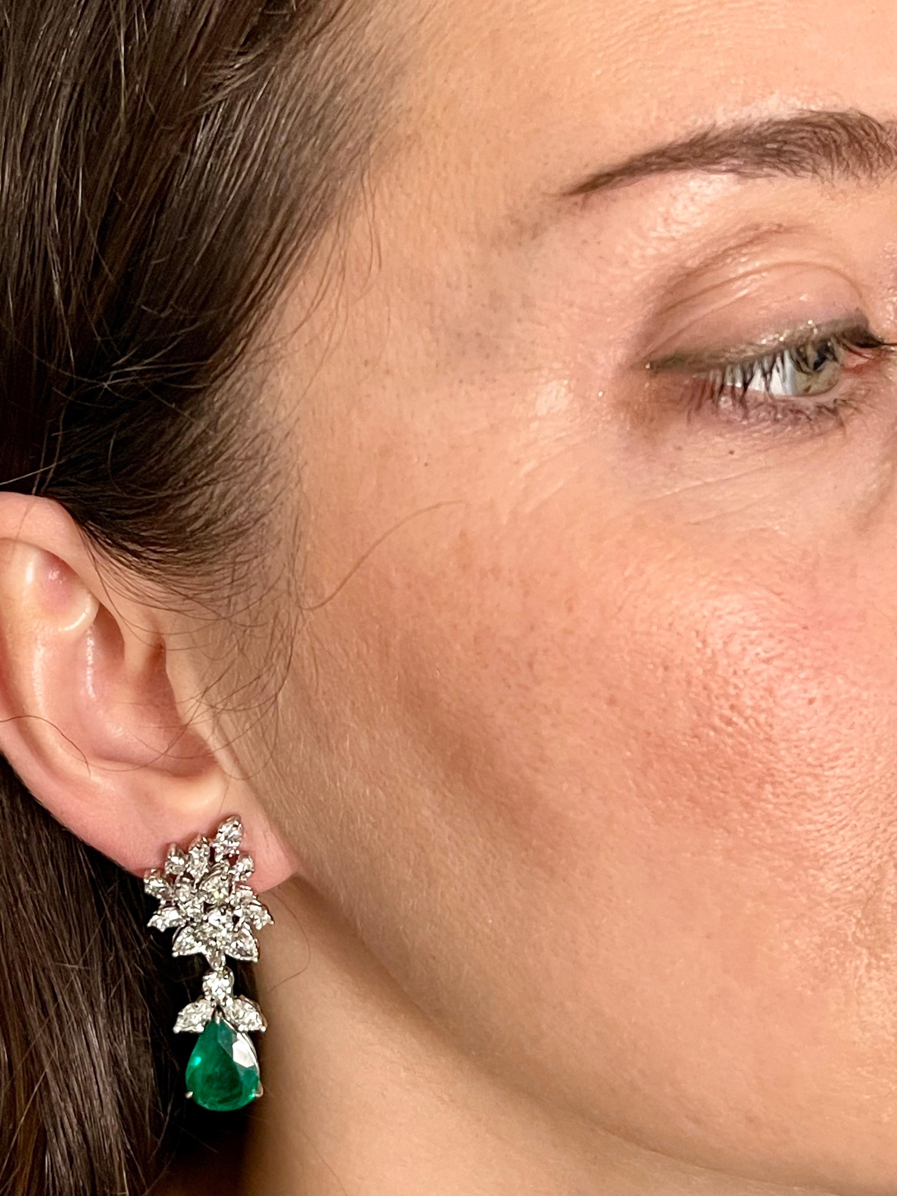 6.79 Carat Certified Colombian Minor Emerald Diamond Removable Drop Earrings PT For Sale 11