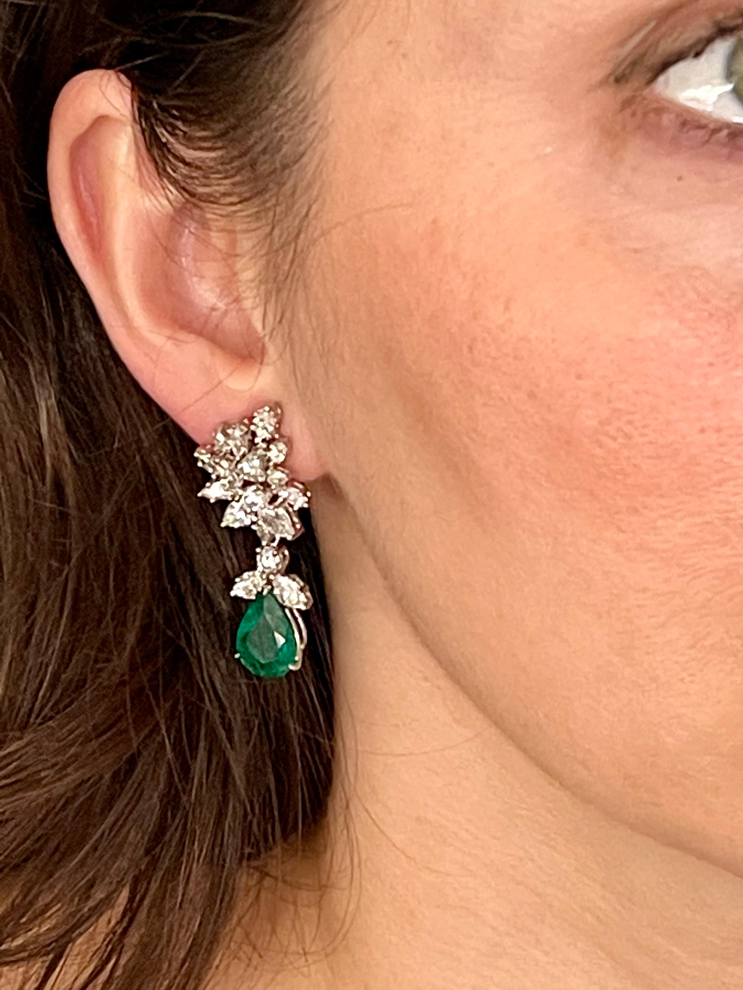 6.79 Carat Certified Colombian Minor Emerald Diamond Removable Drop Earrings PT For Sale 14