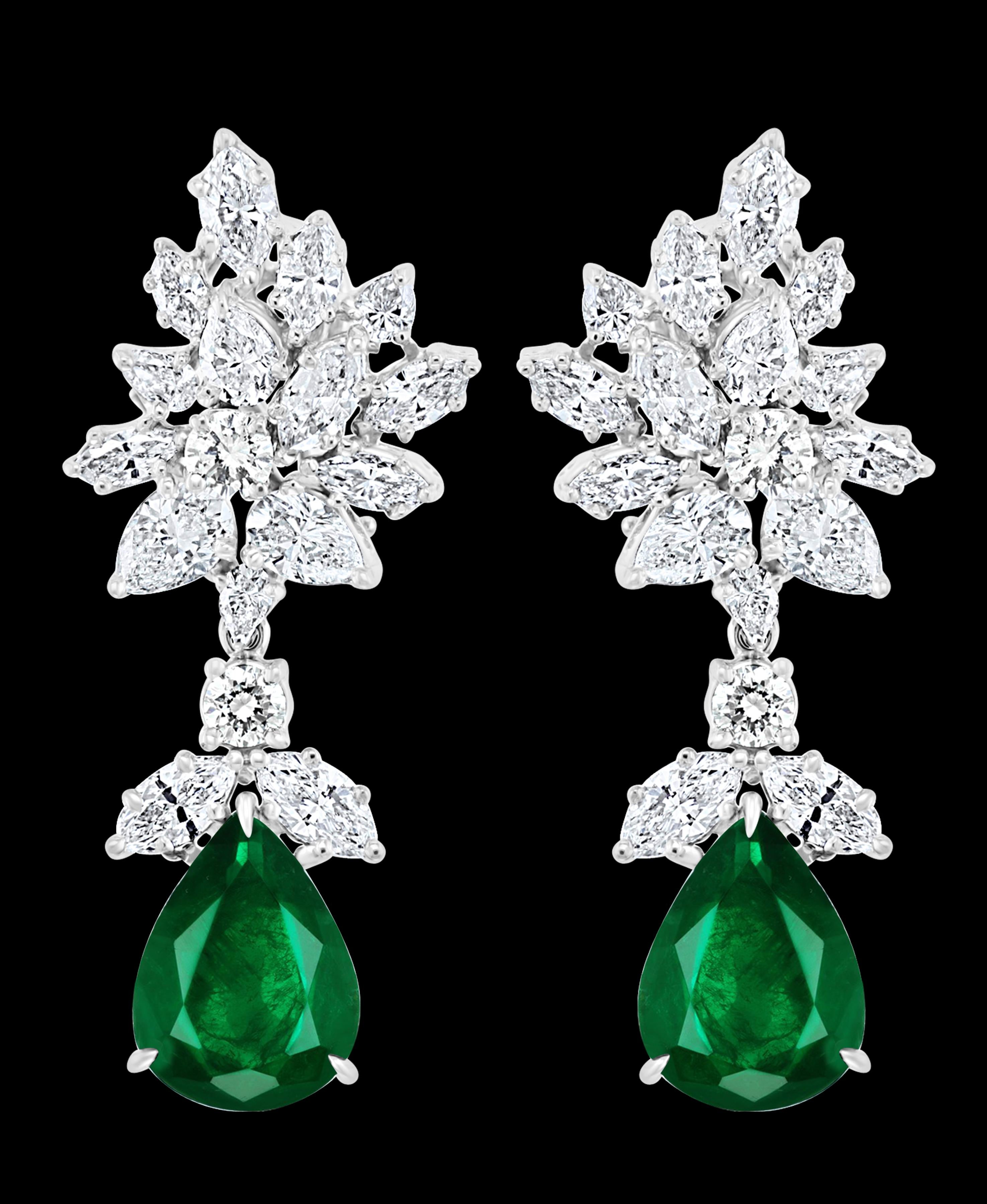 6.79 Ct Certified Colombian Minor Emerald Diamond  Removable Drop Earrings Platinum
These Earrings are detachable meaning pendulum with emeralds  and Diamond  slides off so the top Diamond Earrings can be worn alone.
This exquisite pair of earrings