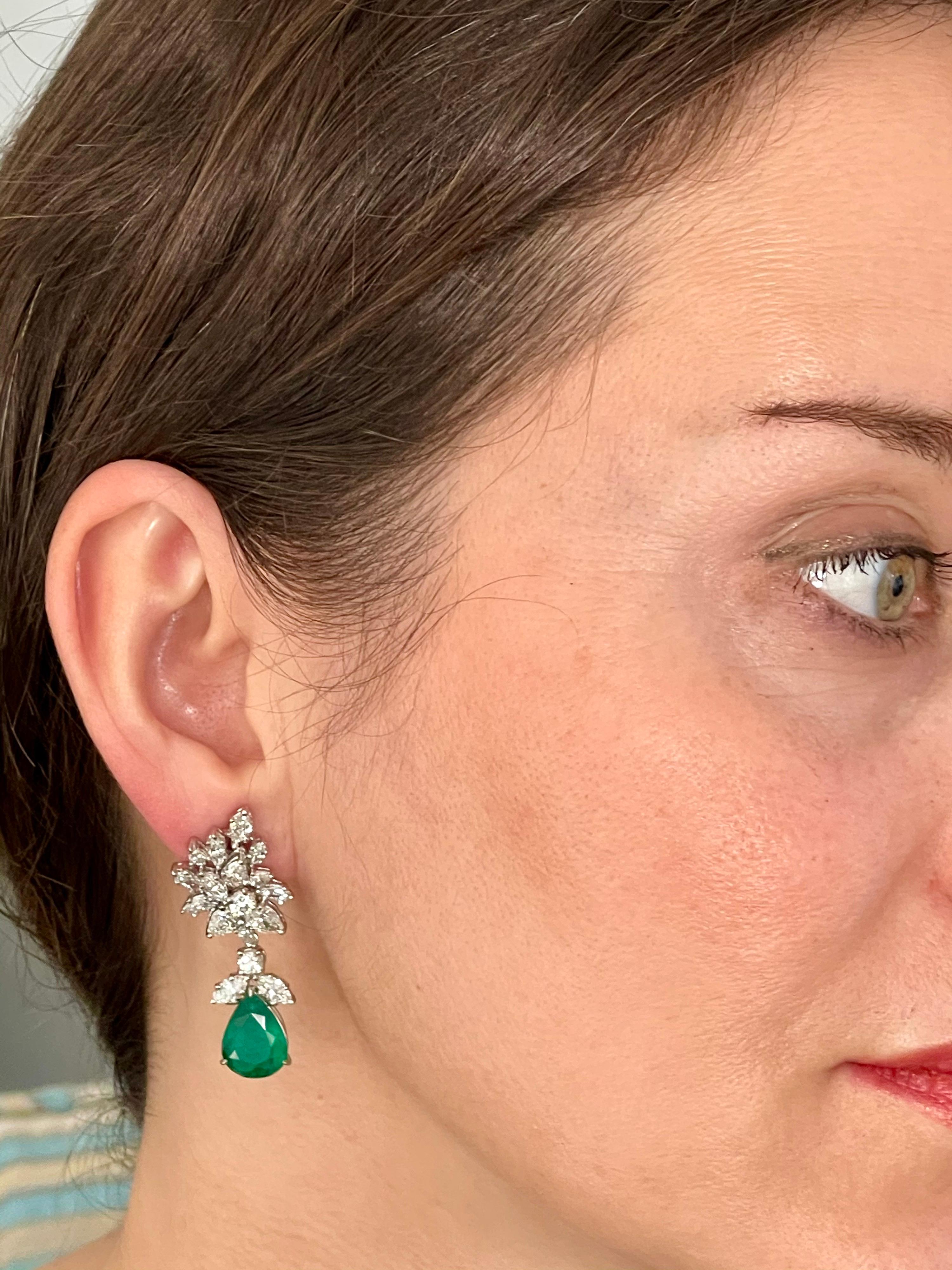 6.79 Carat Certified Colombian Minor Emerald Diamond Removable Drop Earrings PT For Sale 15