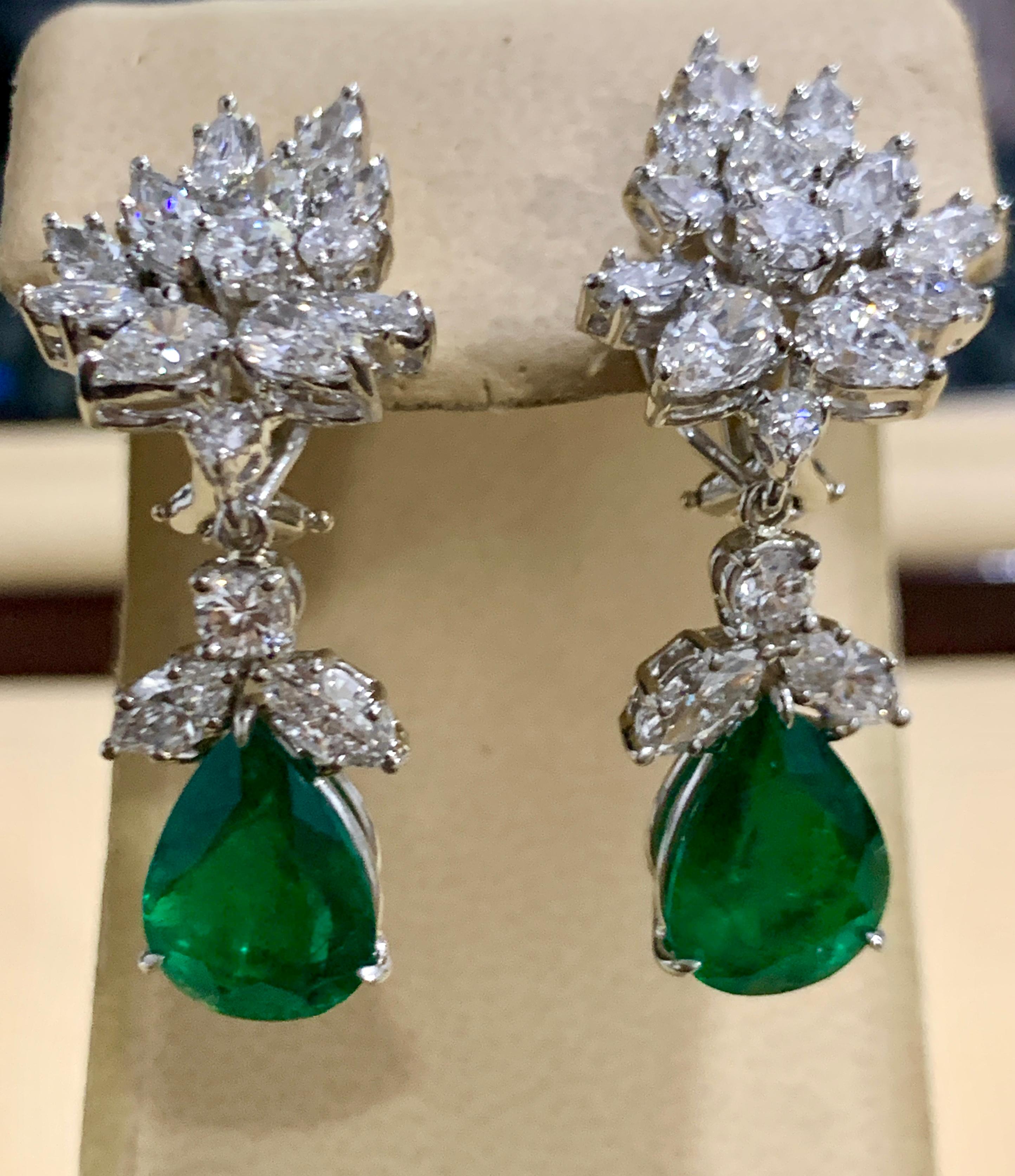 Women's 6.79 Carat Certified Colombian Minor Emerald Diamond Removable Drop Earrings PT For Sale