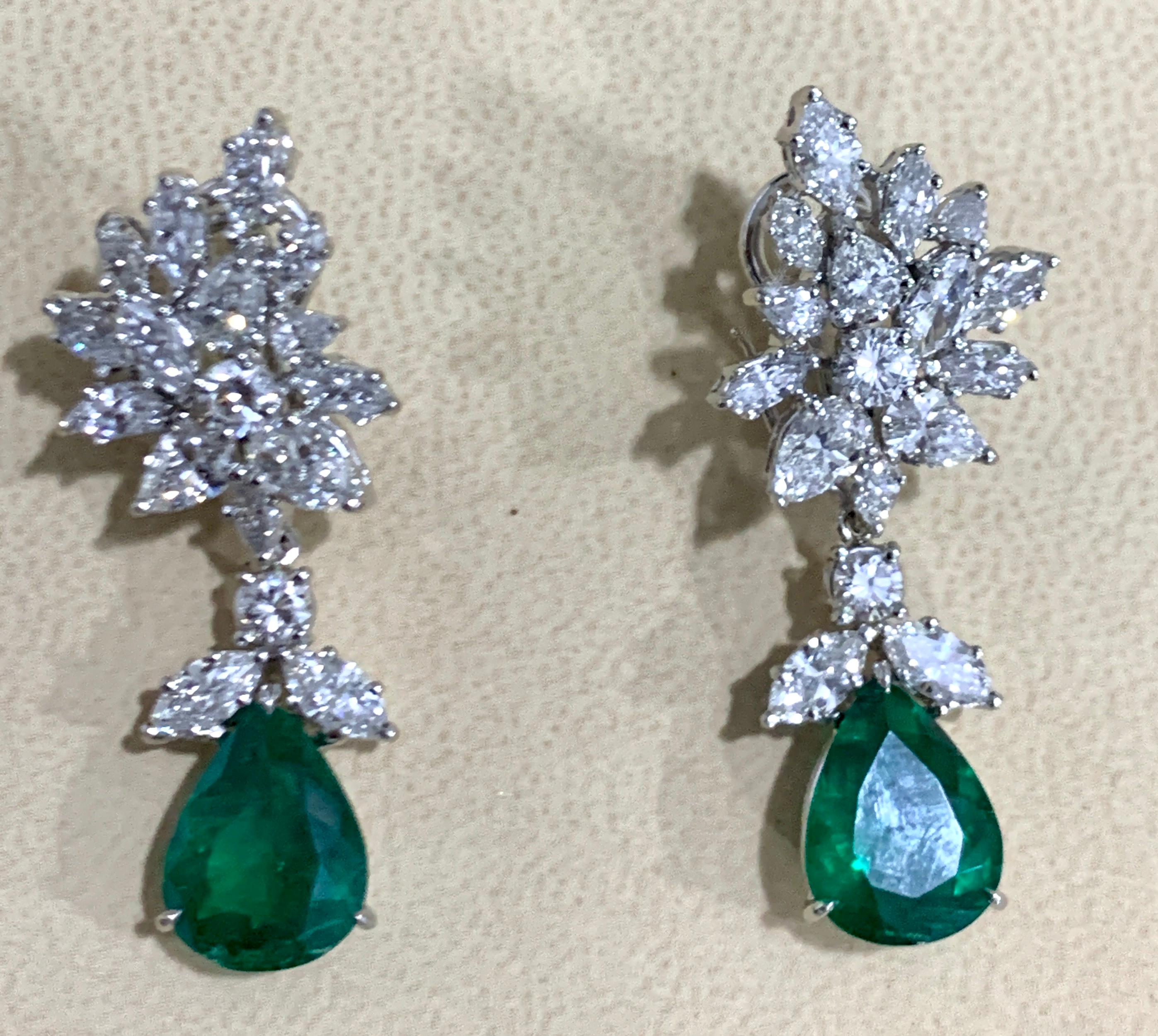 6.79 Carat Certified Colombian Minor Emerald Diamond Removable Drop Earrings PT For Sale 1