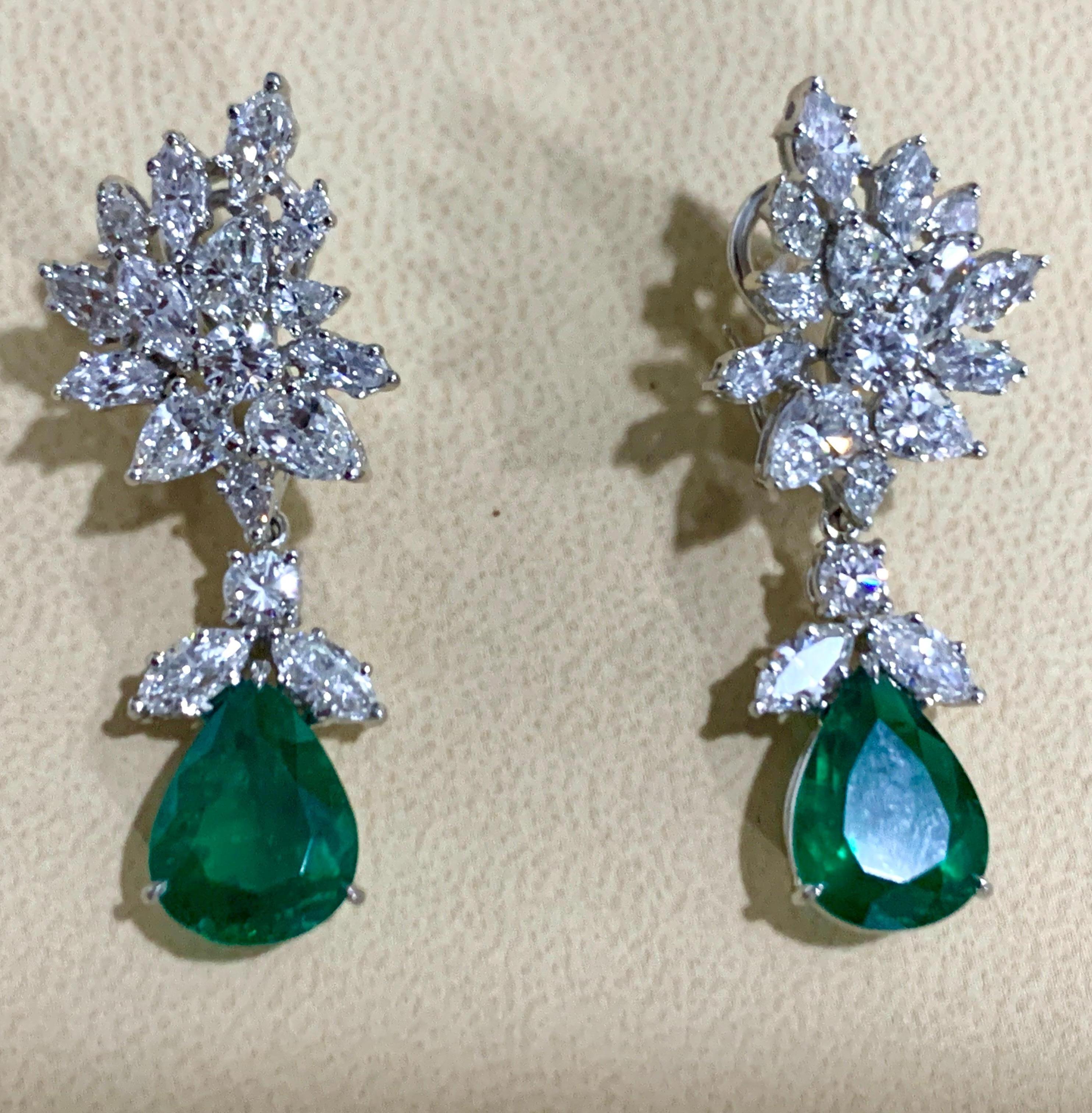 6.79 Carat Certified Colombian Minor Emerald Diamond Removable Drop Earrings PT For Sale 4