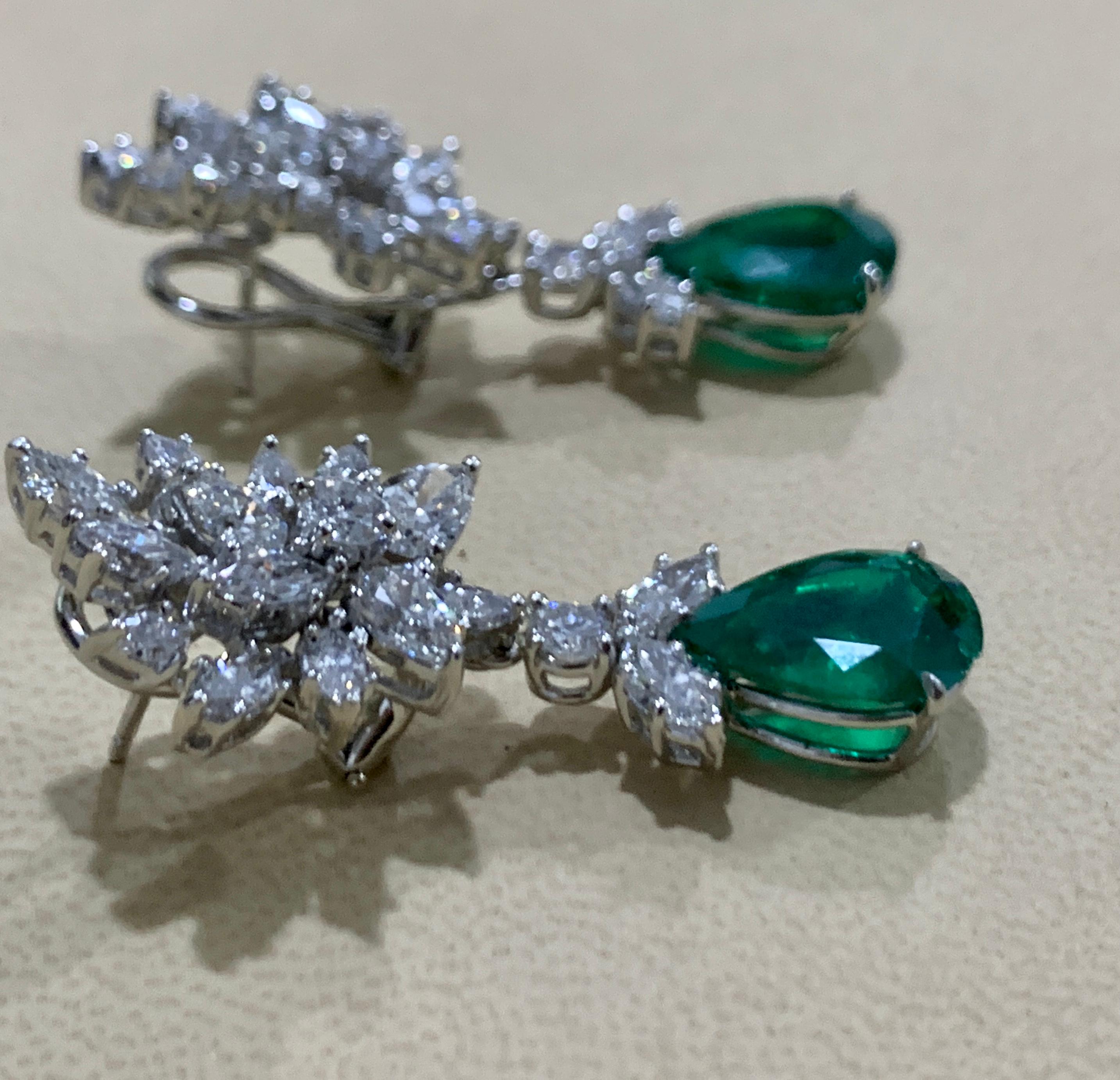 6.79 Carat Certified Colombian Minor Emerald Diamond Removable Drop Earrings PT For Sale 5