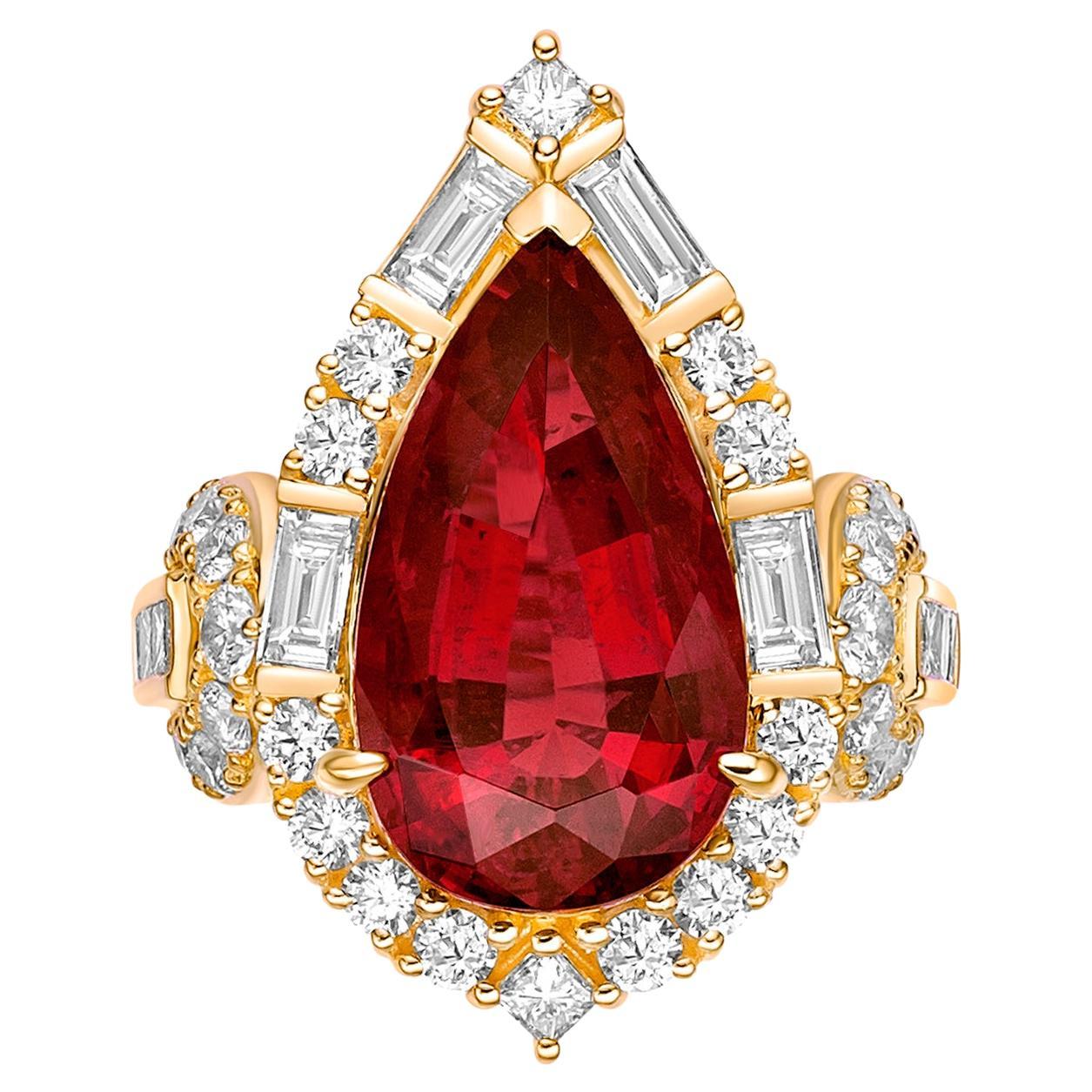 6.796 Carat Rubelite Fancy Ring in 18Karat Yellow Gold with White Diamond. For Sale