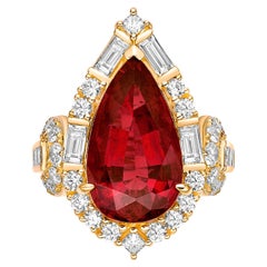 6.796 Carat Rubelite Fancy Ring in 18Karat Yellow Gold with White Diamond.