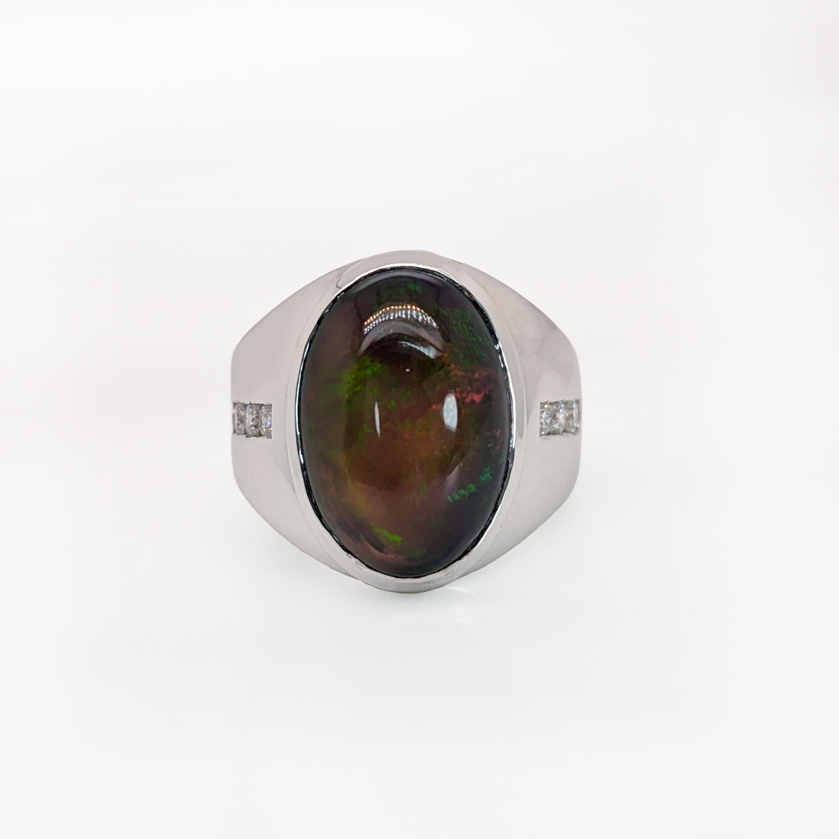 Oval Cut 6.7ct Black Opal Ring w Natural Diamond Accents in Solid 14K Gold  OV 16x11mm