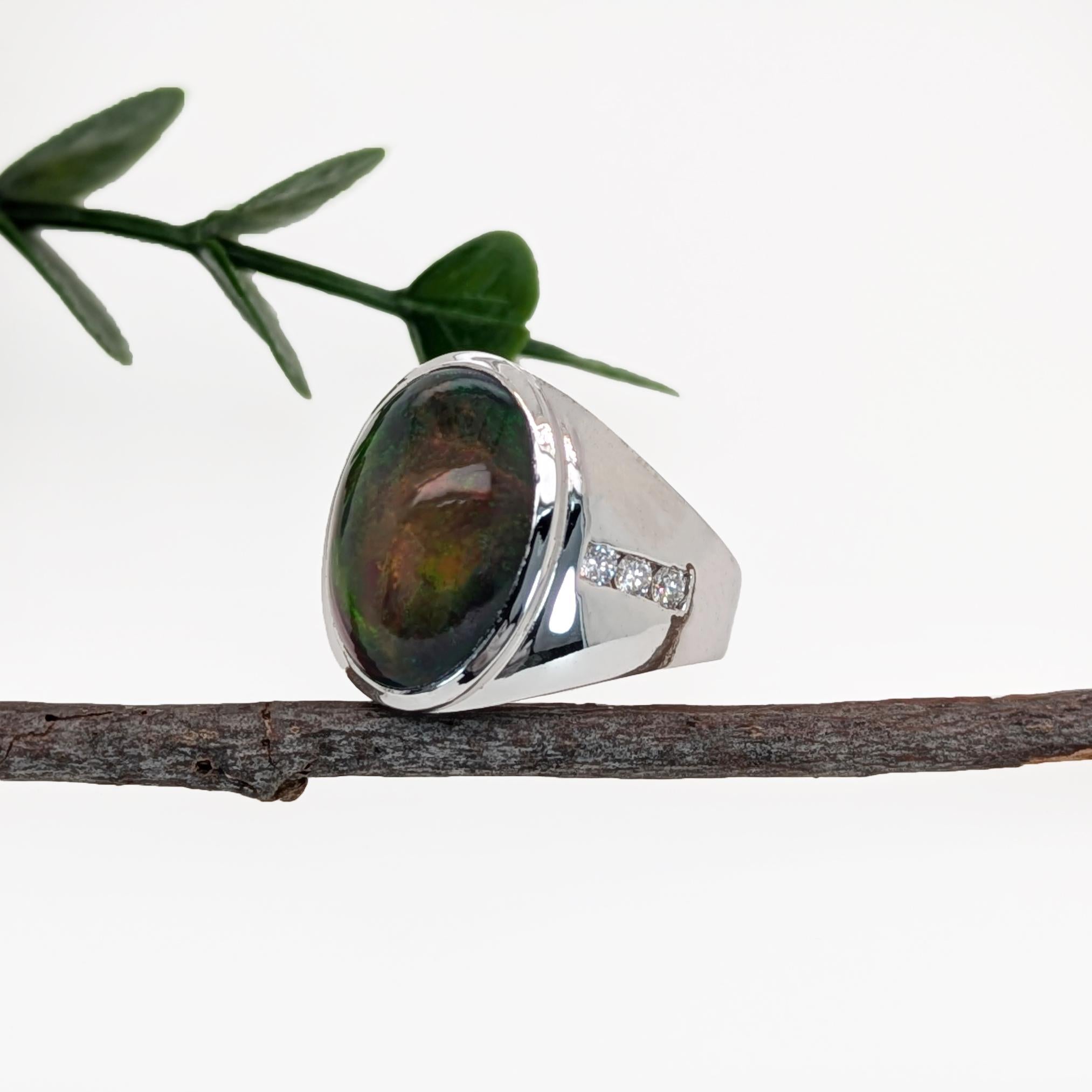 Women's 6.7ct Black Opal Ring w Natural Diamond Accents in Solid 14K Gold  OV 16x11mm