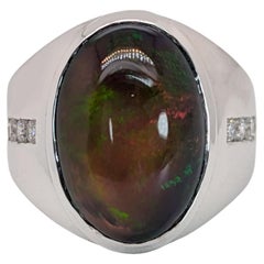 6.7ct Black Opal Ring w Natural Diamond Accents in Solid 14K Gold OV 16x11mm