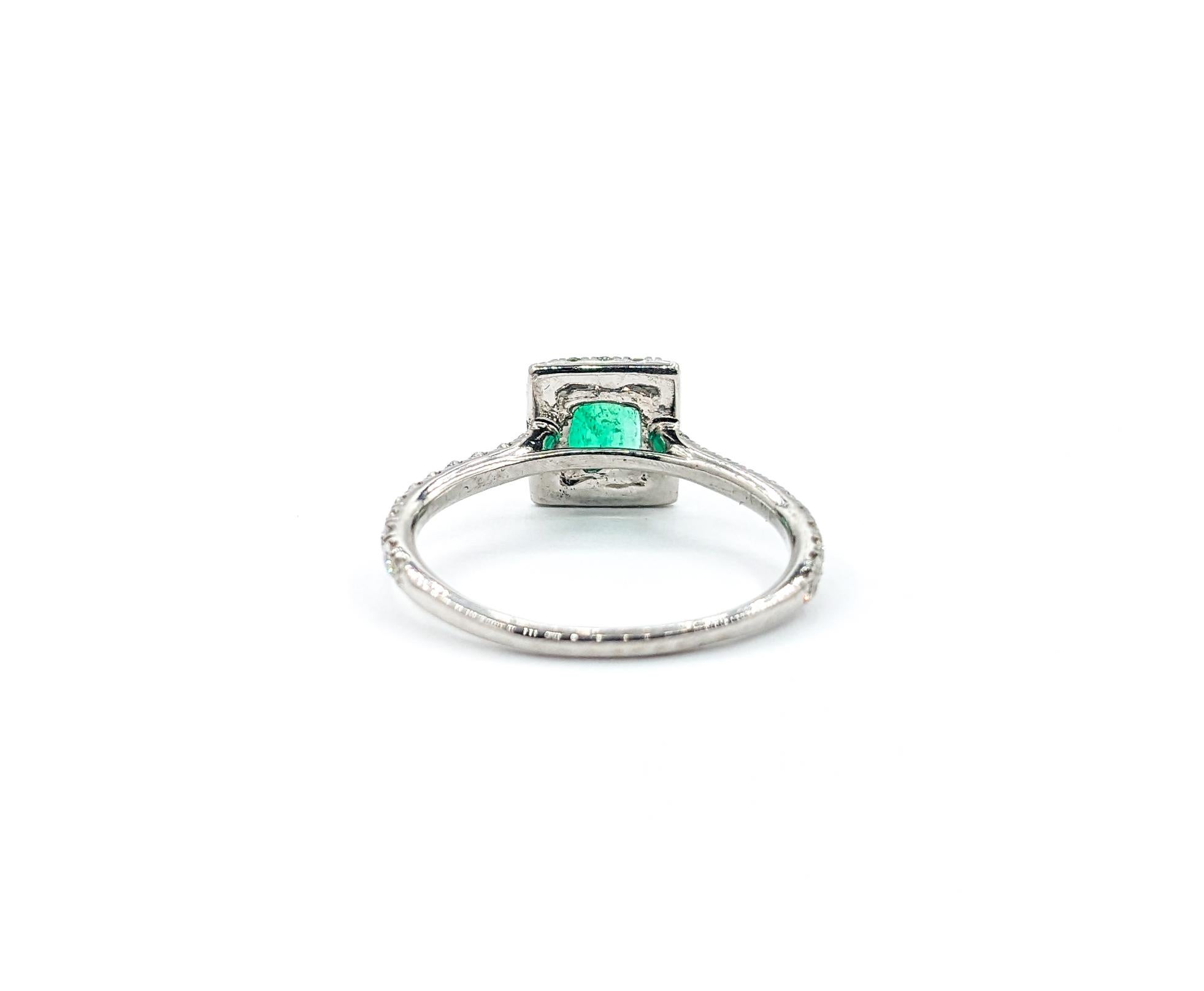 Women's .67ct Colombian GIA Emerald & Diamond Halo Ring In White Gold For Sale