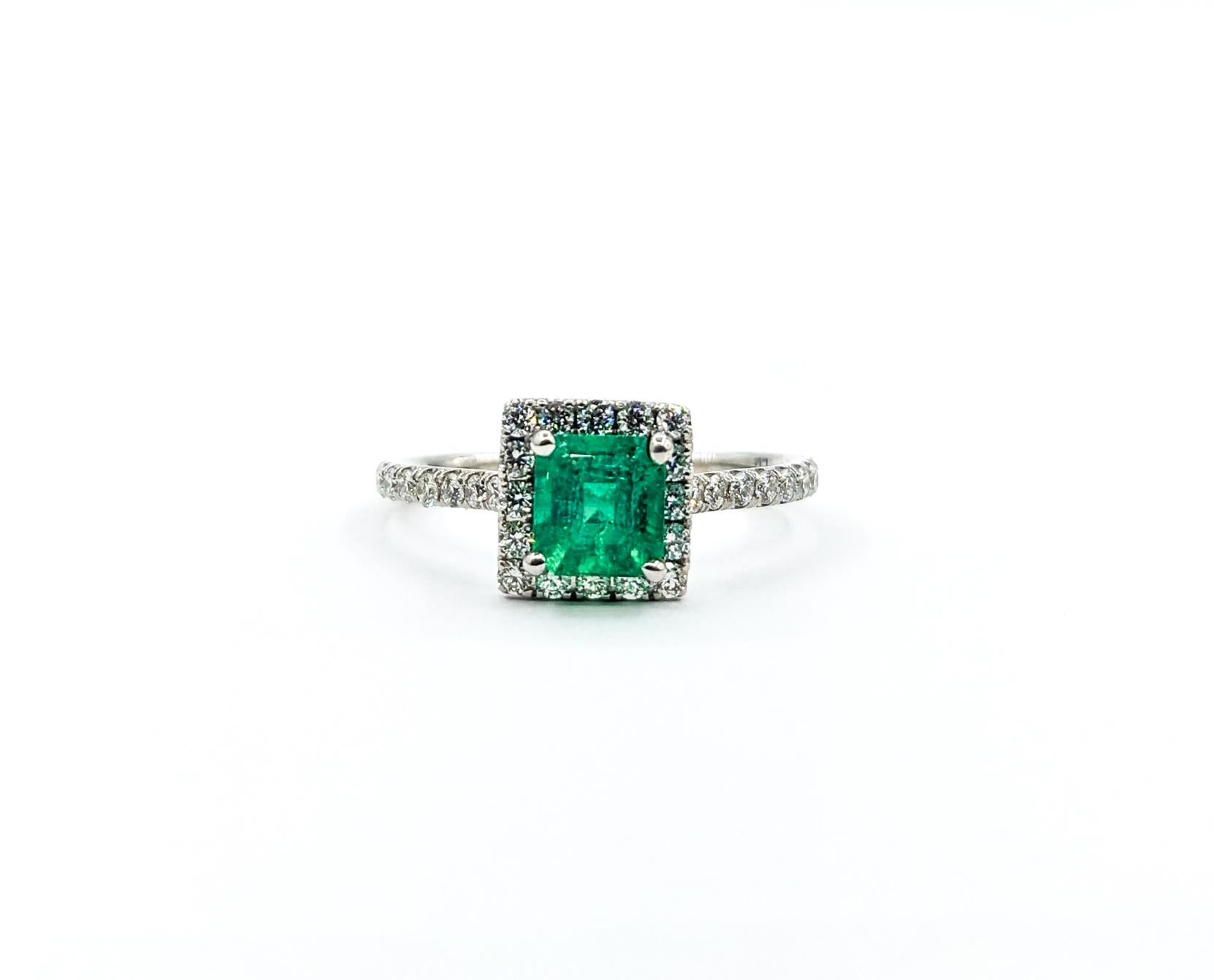 .67ct Colombian GIA Emerald & Diamond Halo Ring In White Gold For Sale 1