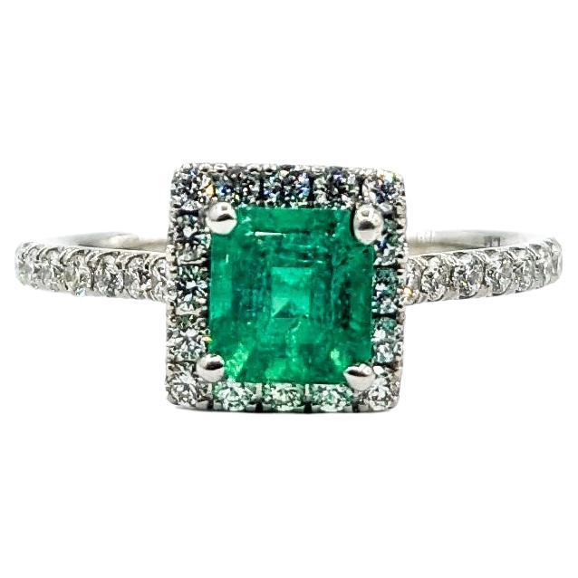 .67ct Colombian GIA Emerald & Diamond Halo Ring In White Gold For Sale