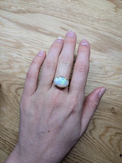 6.7Ct Ethiopian Opal Ring with Natural Diamond Halo: Solid 14K Gold, 15x12mm