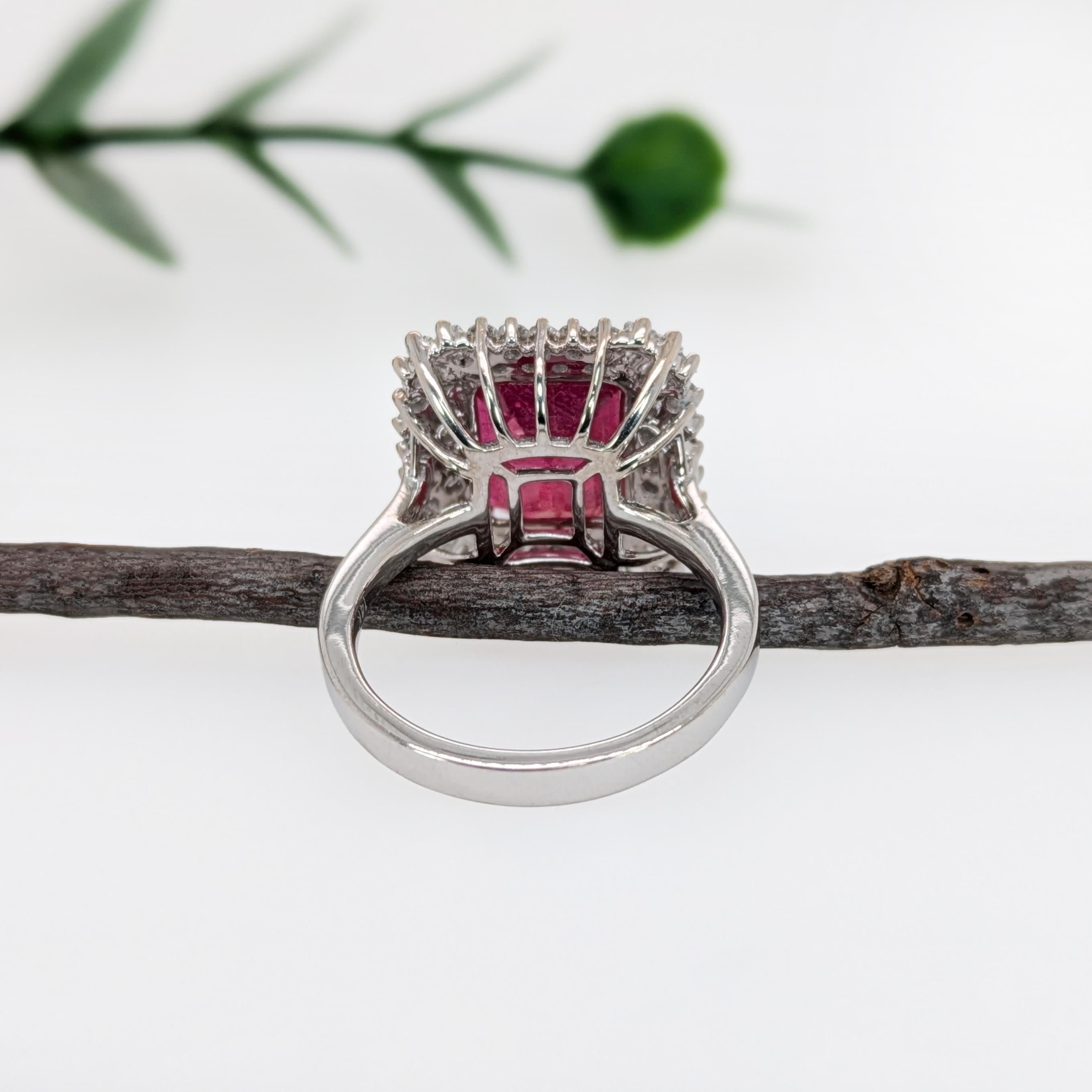 Women's 6.7ct Statement Ruby Ring w Natural Diamond Halo in 14K White Gold  EM 11x9mm For Sale