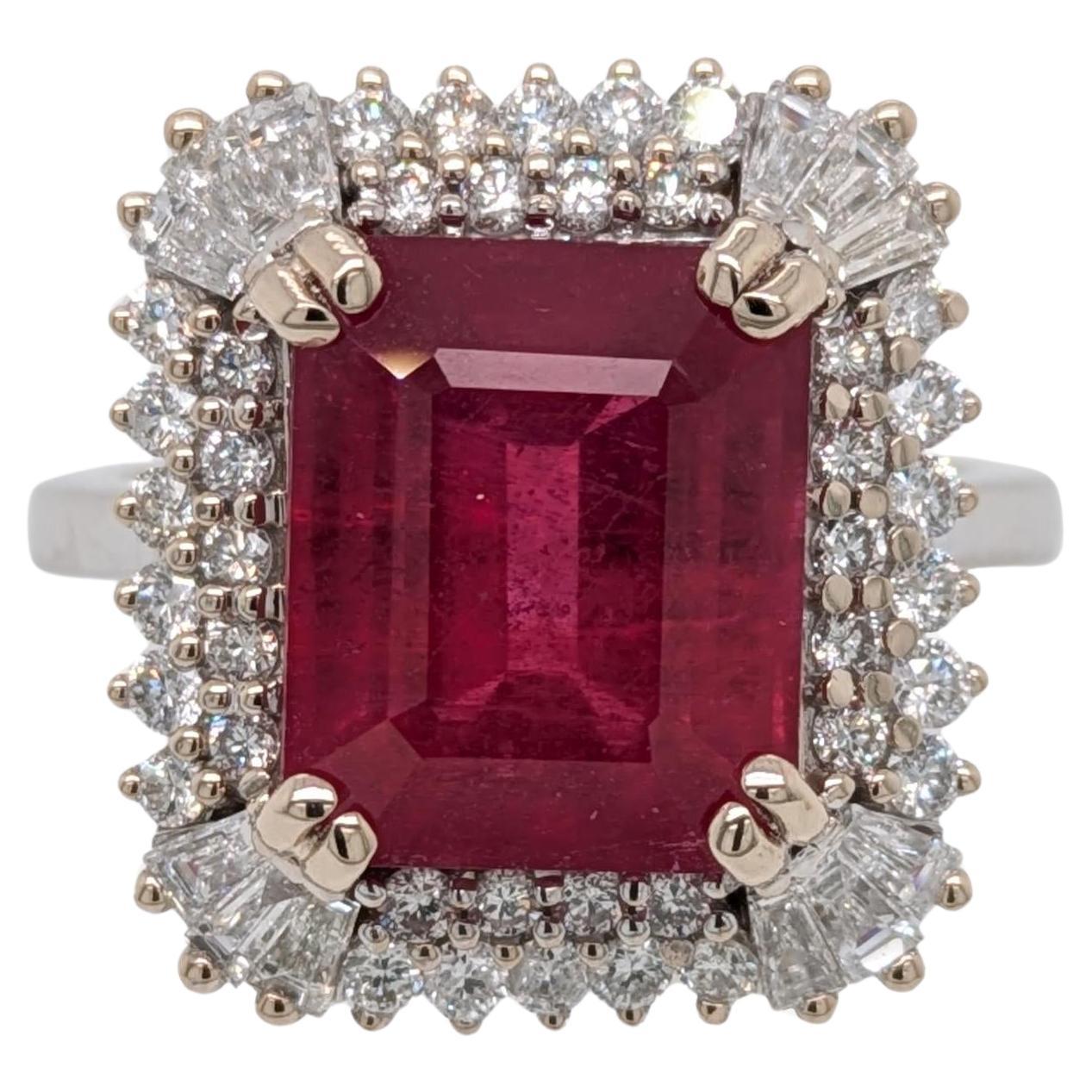 6.7ct Statement Ruby Ring w Natural Diamond Halo in 14K White Gold  EM 11x9mm For Sale