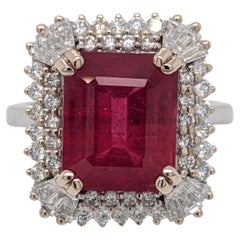 Bague fantaisie en or blanc 14 carats avec halo de diamants naturels de 6,7 carats  EM 11x9mm