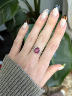 6.7cts Star Ruby Ring with Natural Diamond Accents: Solid 14k Gold, Oval 10x8mm