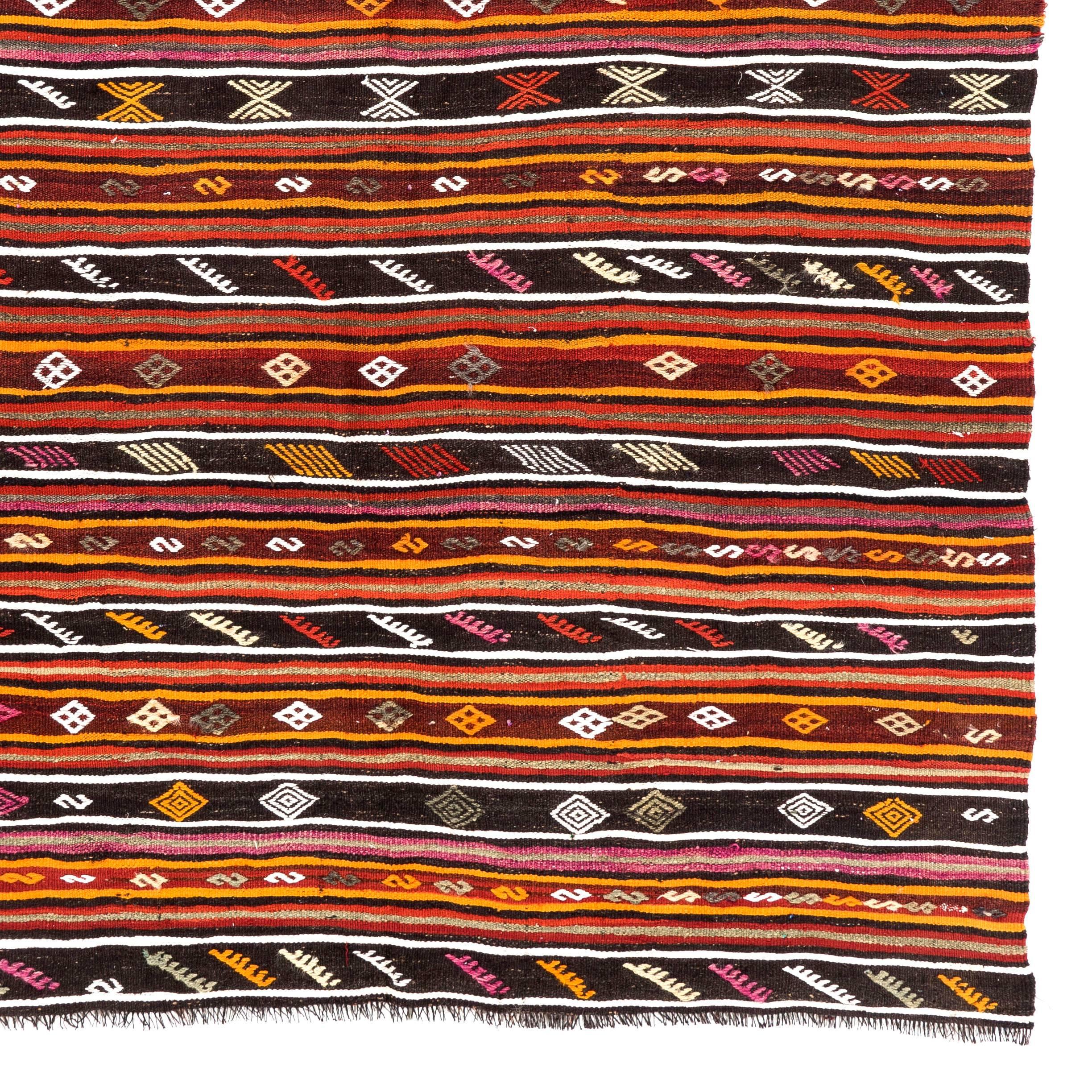 Turkish 6.7x10 Ft Vintage Striped Kilim, Double Sided Flat-Weave Rug, Anatolian Carpet For Sale